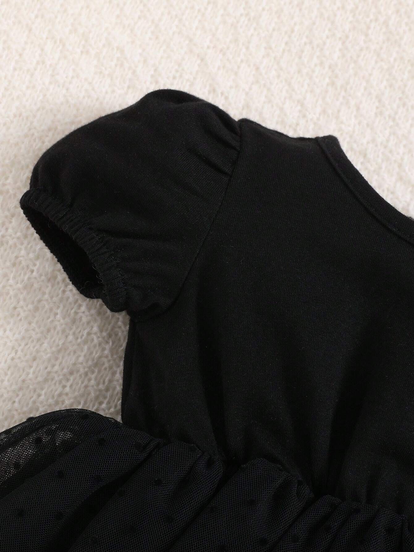 Baby Girls Puff Sleeve Tutu Mesh Bodysuit - Onyx | 21 Century Kids