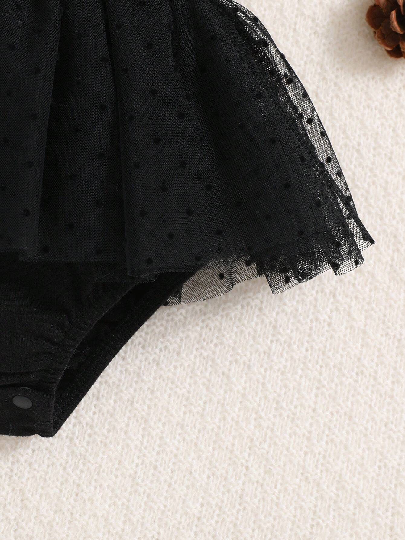 Baby Girls Puff Sleeve Tutu Mesh Bodysuit - Onyx | 21 Century Kids