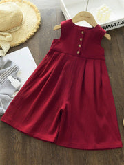 Girls Textured Button-Front Wide-Leg Sleeveless Jumpsuit - Crimson