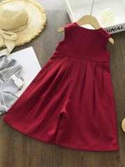 Girls Textured Button-Front Wide-Leg Sleeveless Jumpsuit - Crimson