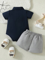 2pcs Boys Shirt-Collar Bodysuit & Shorts Set - Midnight | 21 Centur...