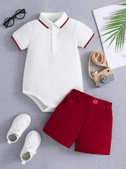 2pcs Baby Boys Polo Bodysuit & Shorts Set - Ivory | 21 Century Kids
