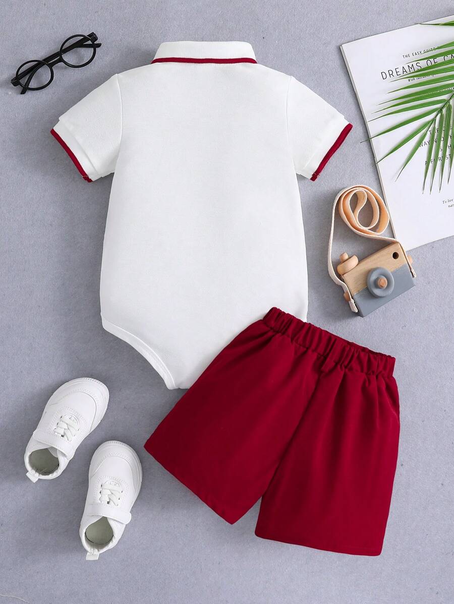 2pcs Baby Boys Polo Bodysuit & Shorts Set - Ivory | 21 Century Kids