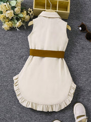 Girls Belted Shirt Dress Ruffle Hem Button Front - Ecru | 21 Centur...