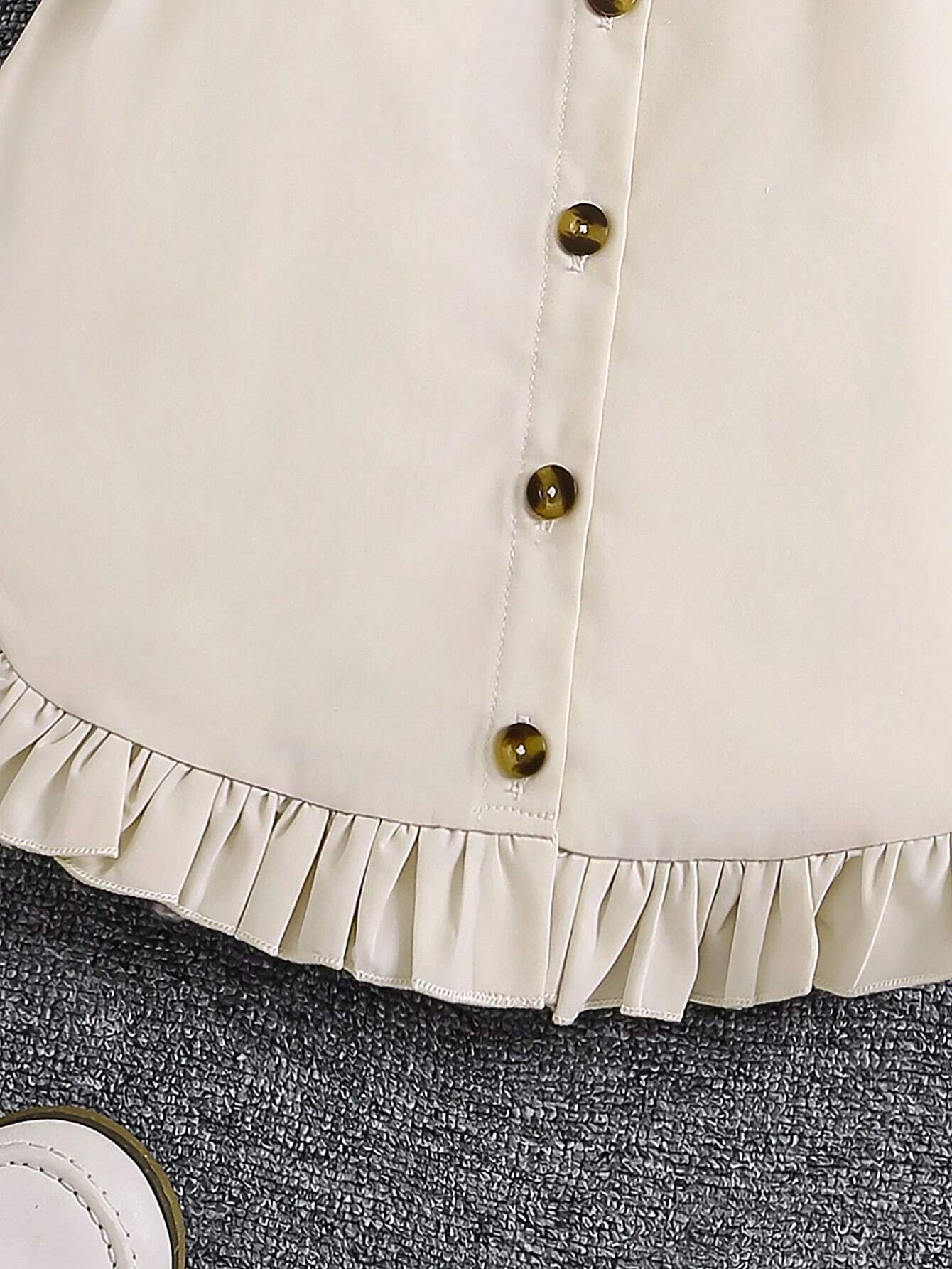 Girls Belted Shirt Dress Ruffle Hem Button Front - Ecru | 21 Centur...