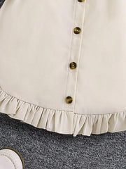Girls Belted Shirt Dress Ruffle Hem Button Front - Ecru | 21 Centur...