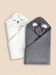 2pcs Boys Animal Hooded Coral Fleece Bath Towels - Slate | 21 Centu...
