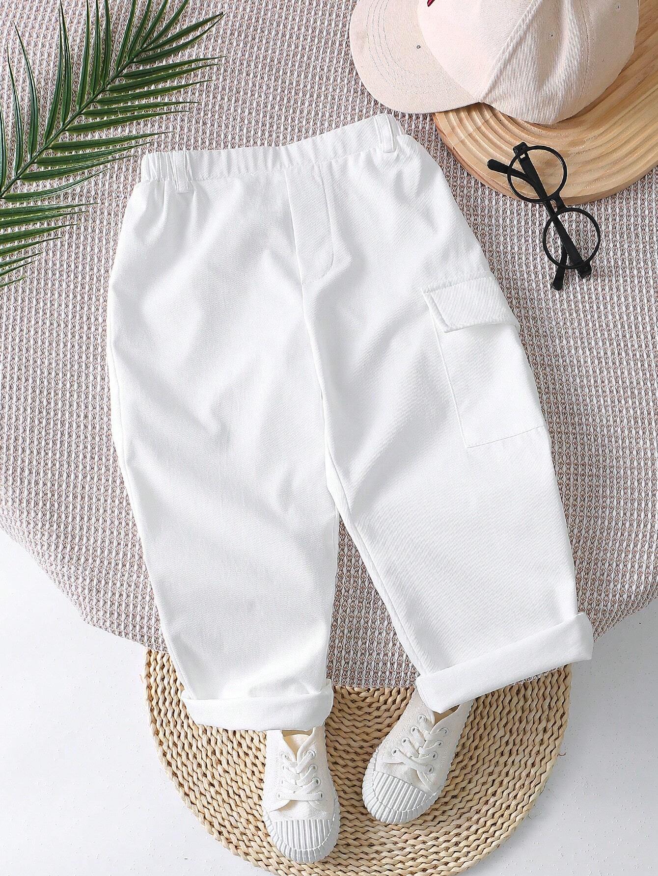Boys Cargo-Pocket Twill Tapered Trousers - Ivory | 21 Century Kids