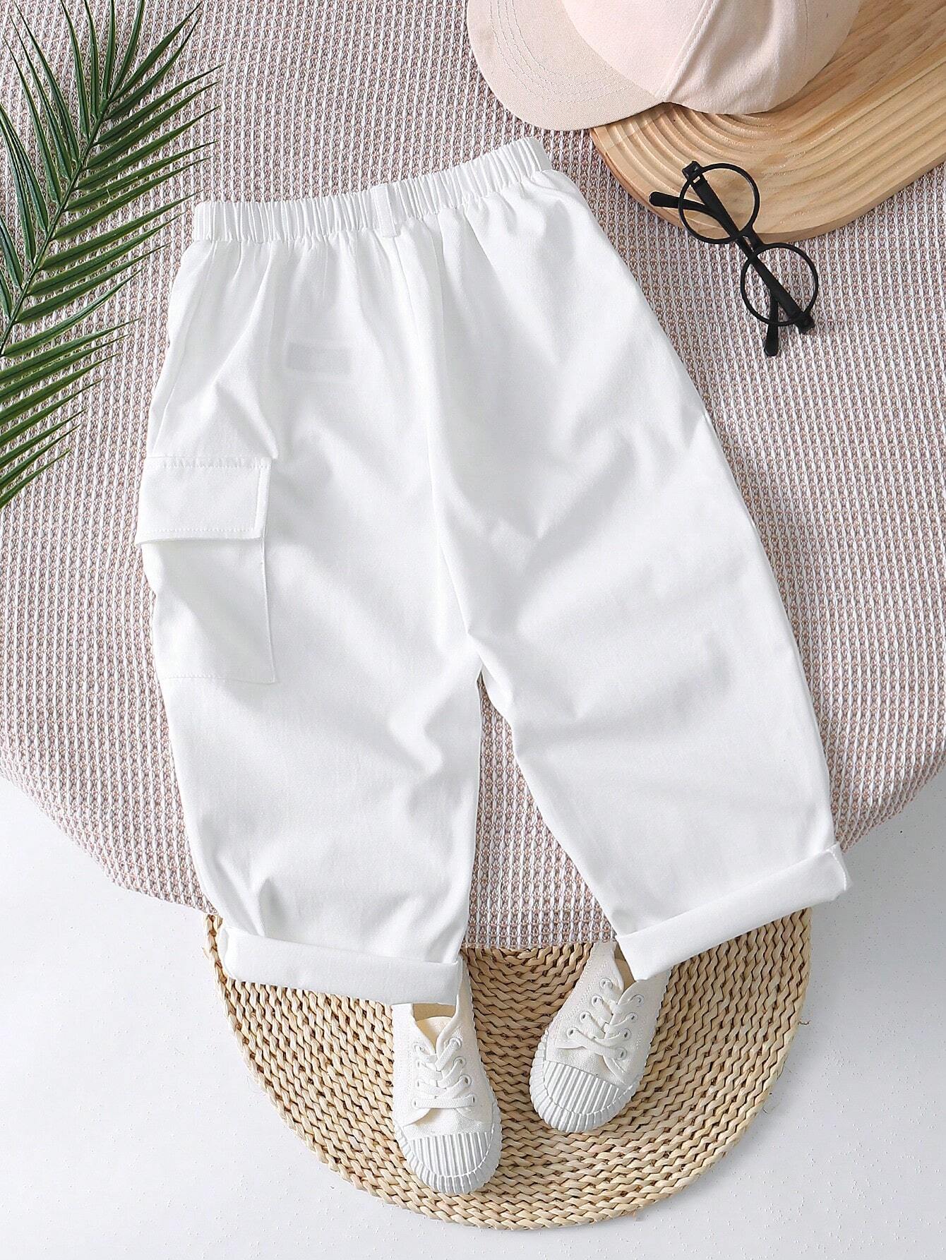 Boys Cargo-Pocket Twill Tapered Trousers - Ivory | 21 Century Kids