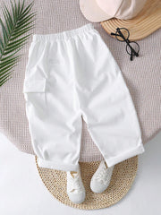 Boys Cargo-Pocket Twill Tapered Trousers - Ivory | 21 Century Kids
