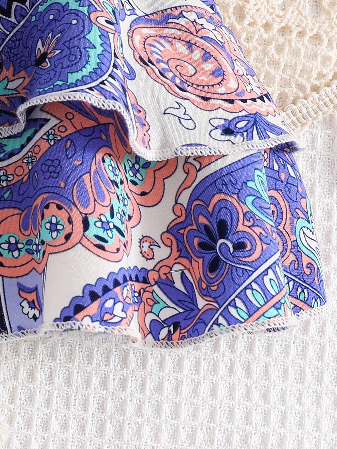 2pcs Girls Paisley Print Ruffle Cami Top & Shorts Set - Periwinkle ...