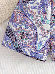 2pcs Girls Paisley Print Ruffle Cami Top & Shorts Set - Periwinkle ...