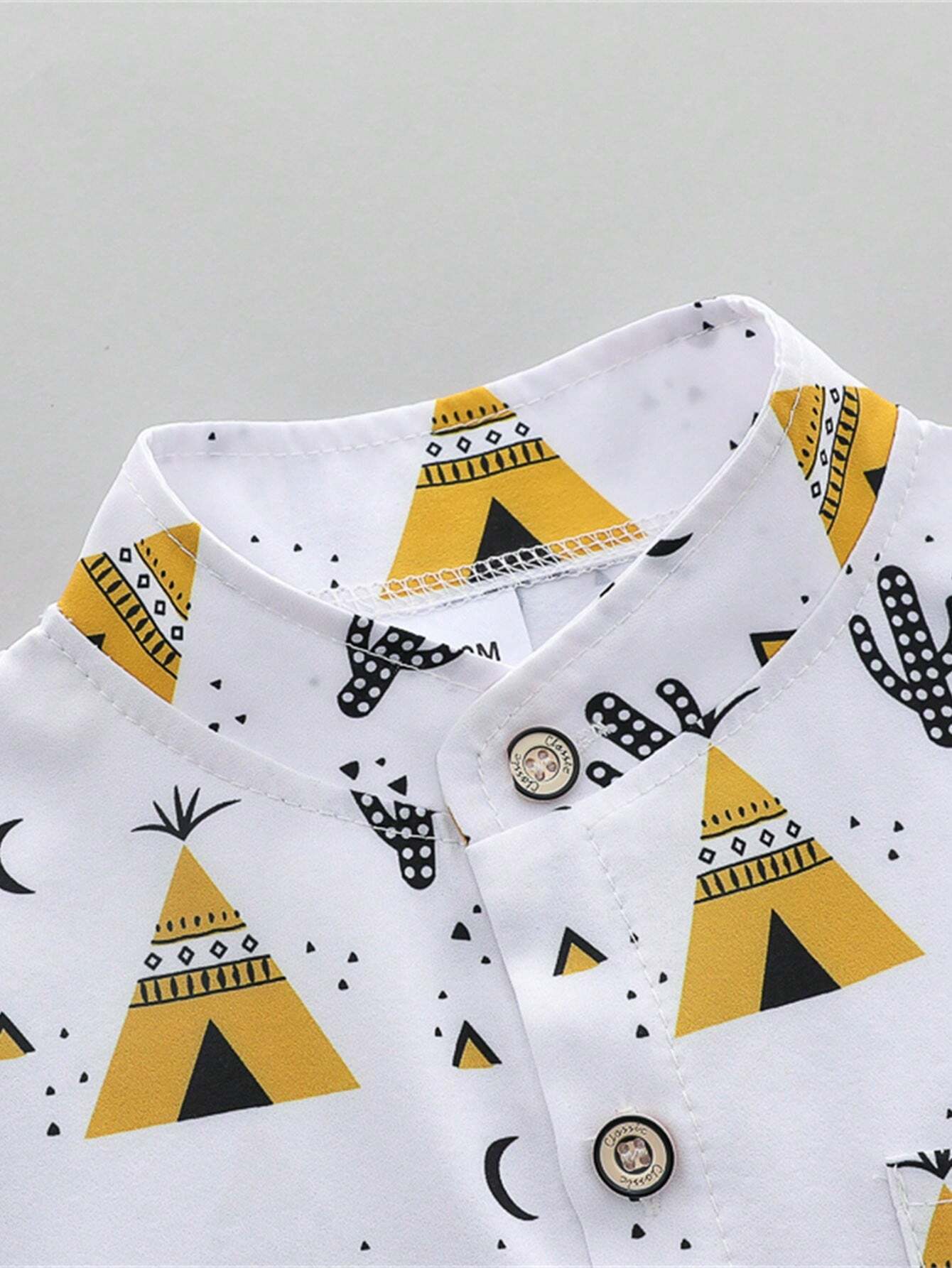 2pcs Boys Teepee Print Mandarin Collar Shirt & Shorts Set - Ivory |...