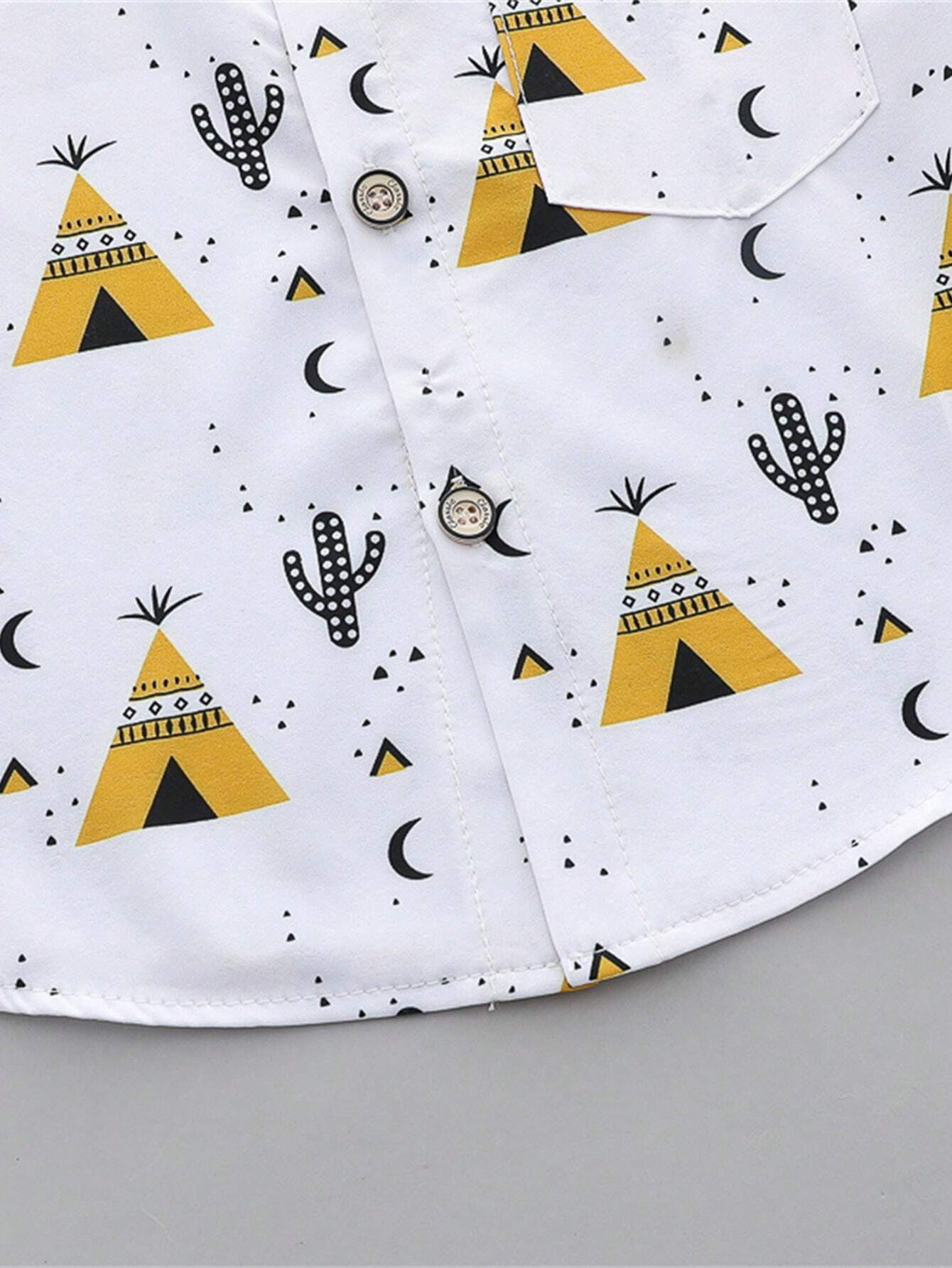 2pcs Boys Teepee Print Mandarin Collar Shirt & Shorts Set - Ivory |...