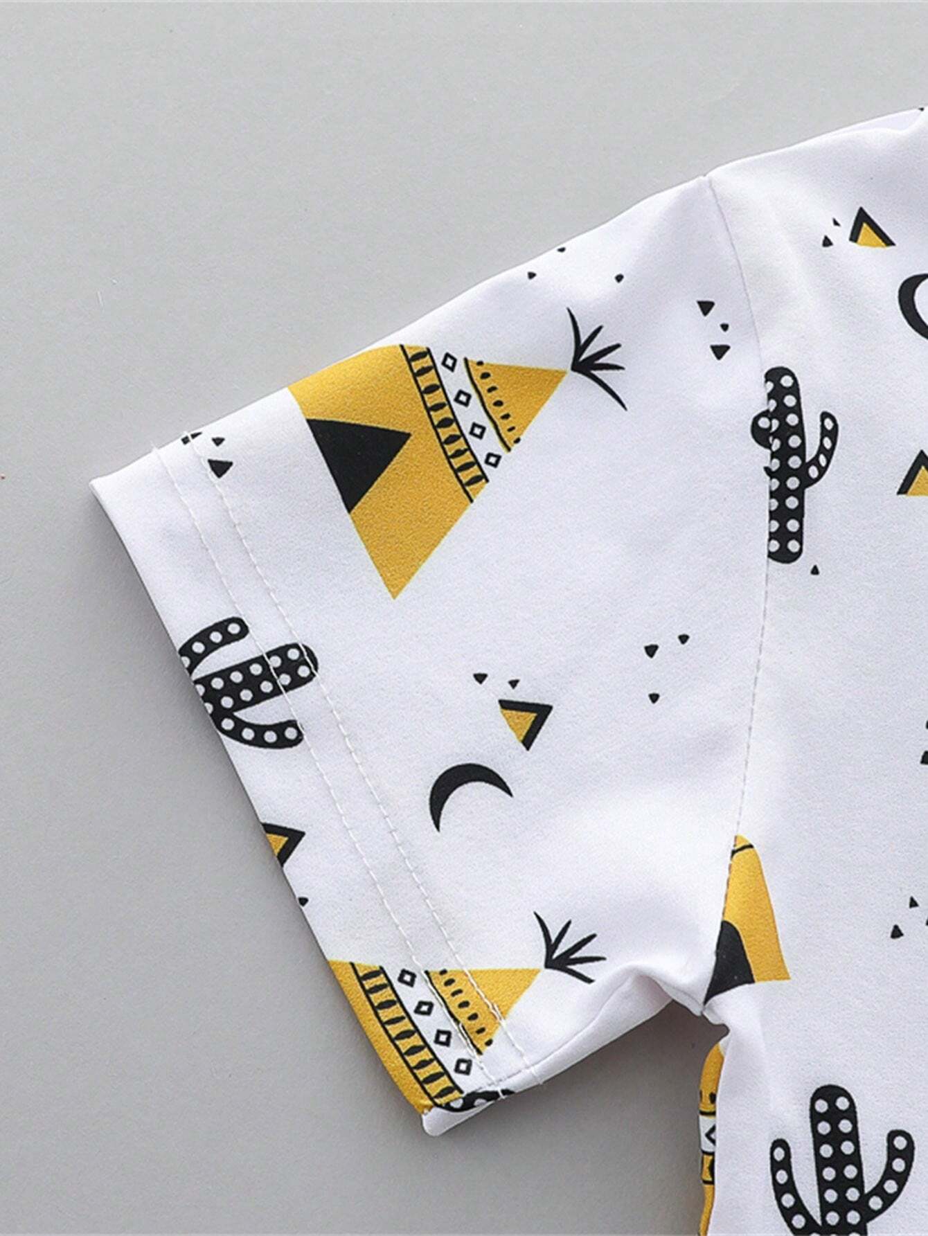2pcs Boys Teepee Print Mandarin Collar Shirt & Shorts Set - Ivory |...
