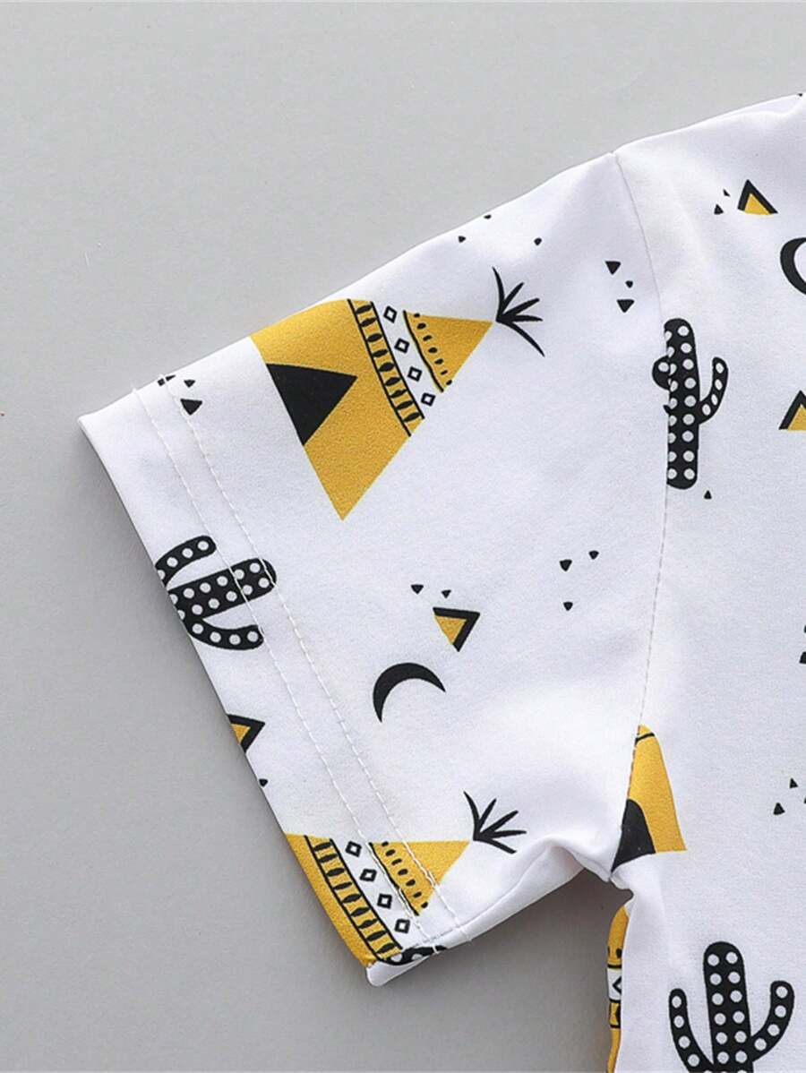 2pcs Boys Teepee Print Mandarin Collar Shirt & Shorts Set - Ivory |...