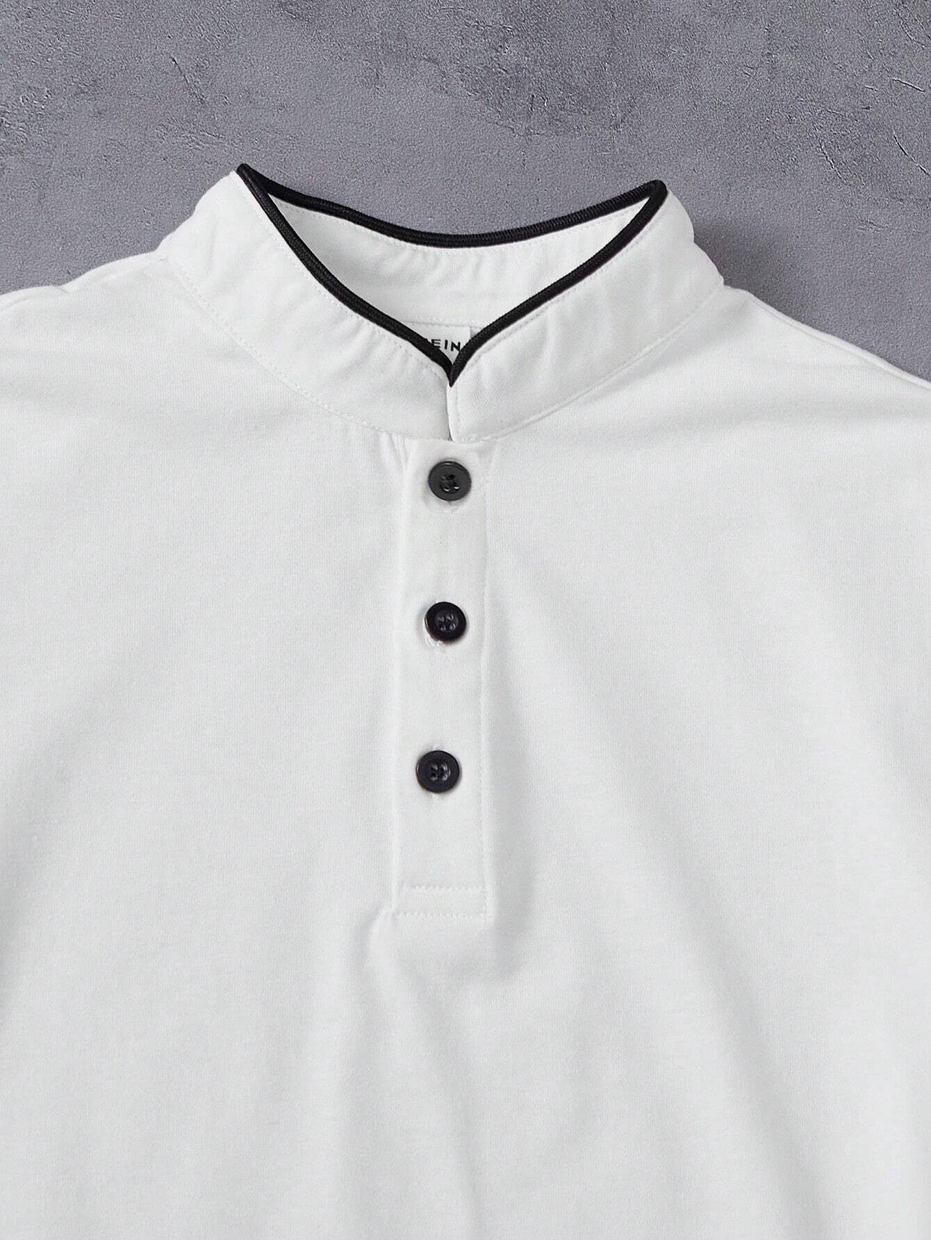 Boys Contrast Tipped Stand Collar Henley Polo - Ivory | 21 Century ...