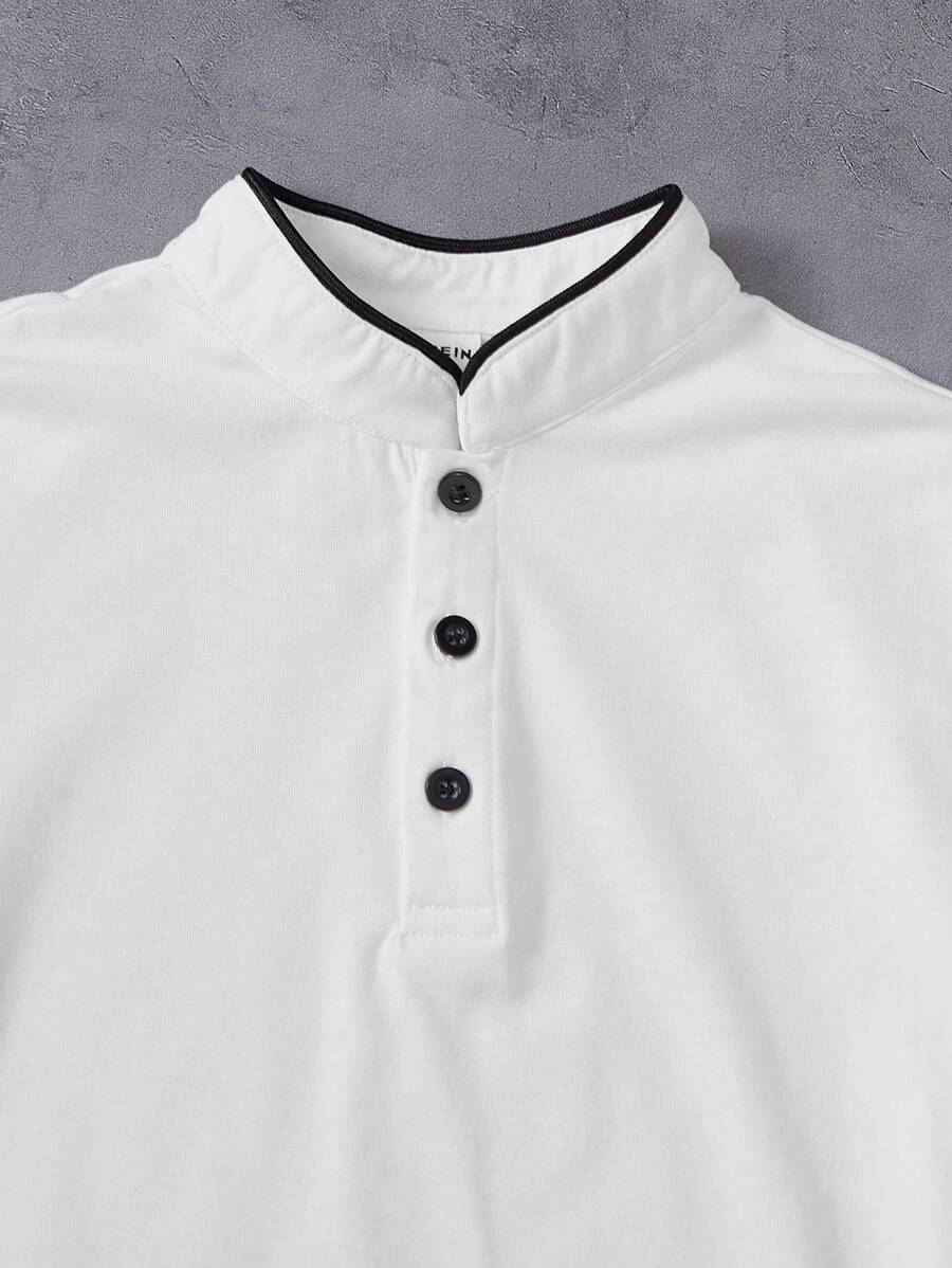 Boys Contrast Tipped Stand Collar Henley Polo - Ivory | 21 Century ...