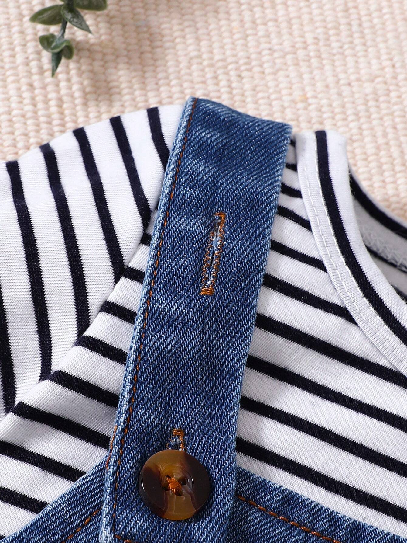 3pcs Baby Boys Stripe Tee & Bear Denim Dungaree Set - Cobalt | 21 C...
