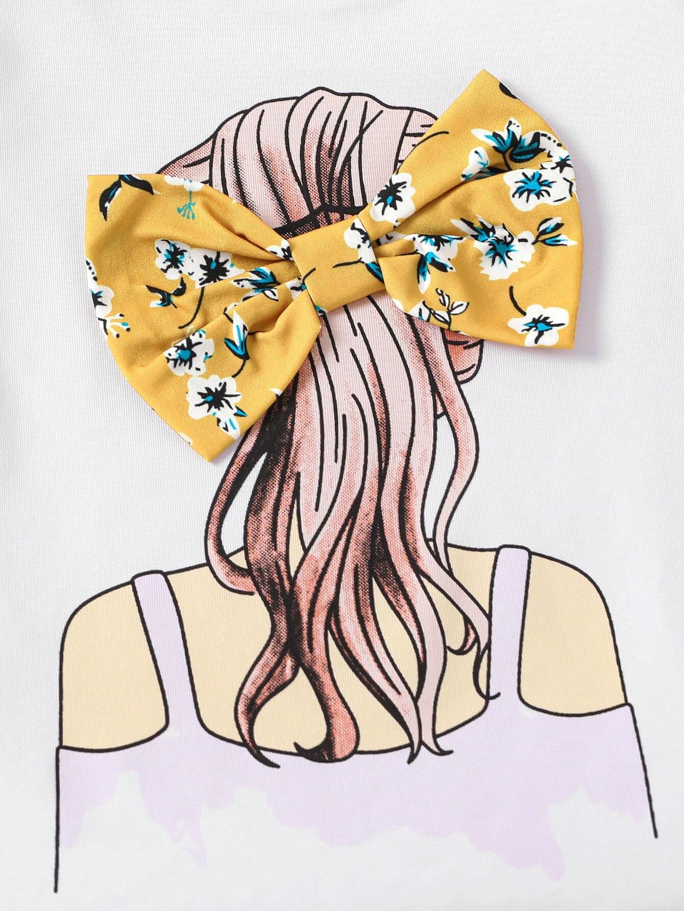 2pcs Girls Graphic Tee & Floral Trousers Set - Ochre | 21 Century Kids