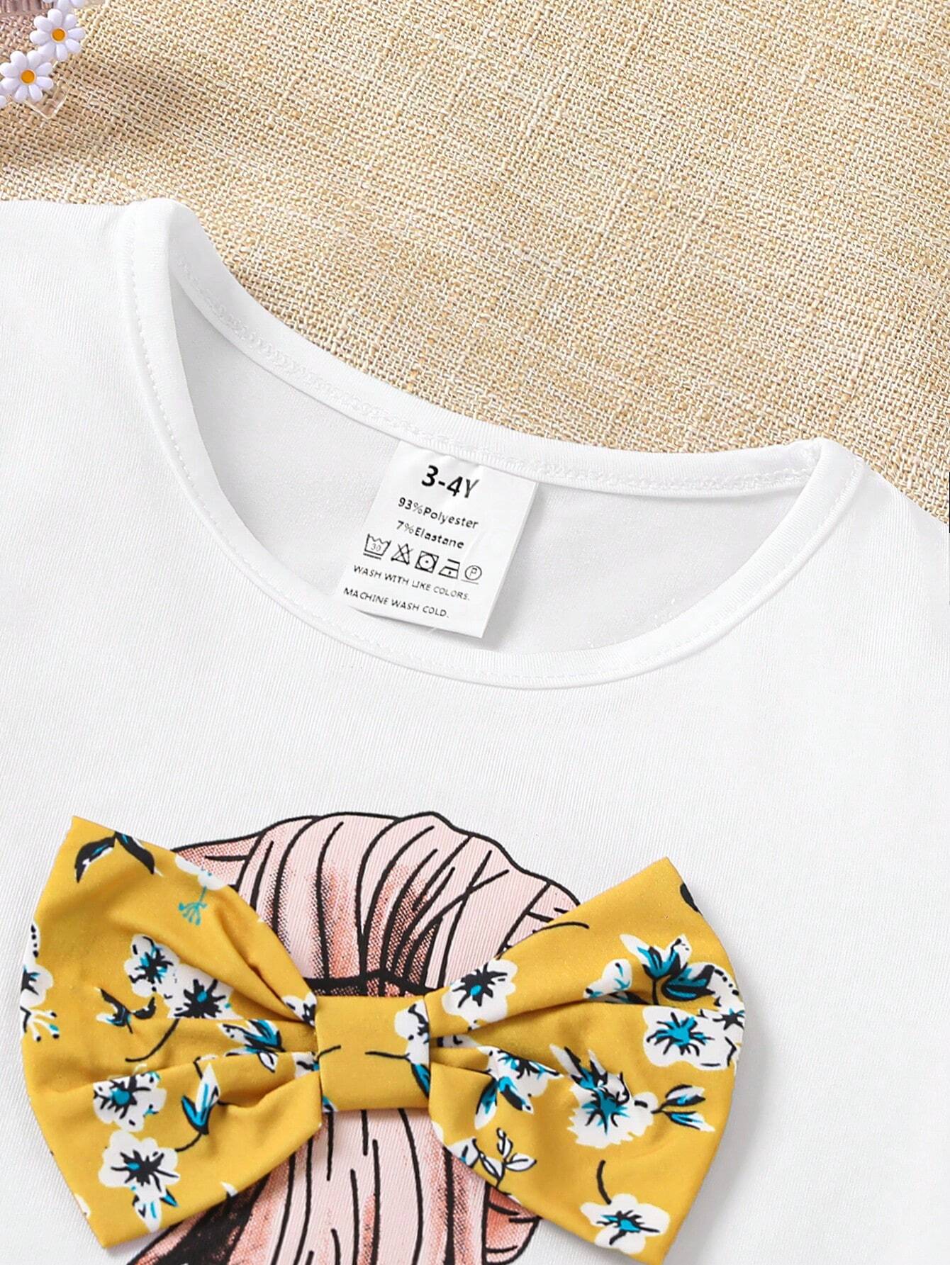 2pcs Girls Graphic Tee & Floral Trousers Set - Ochre | 21 Century Kids