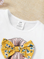 2pcs Girls Graphic Tee & Floral Trousers Set - Ochre | 21 Century Kids