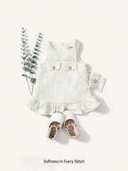 2pcs Girls Tweed Ruffle Hem Dress & Crossbody Bag Set - Ivory | 21 ...