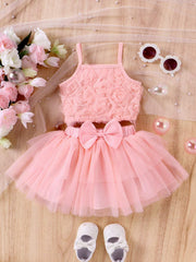 2pcs Girls 3D Rose Cami Top & Tutu Skirt Set - Blush | 21 Century Kids