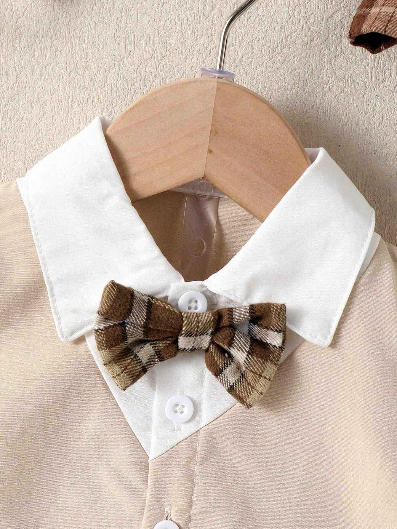 4pcs Boys Plaid Gentleman Shirt, Vest, Shorts & Cap Set - Buff | 21...