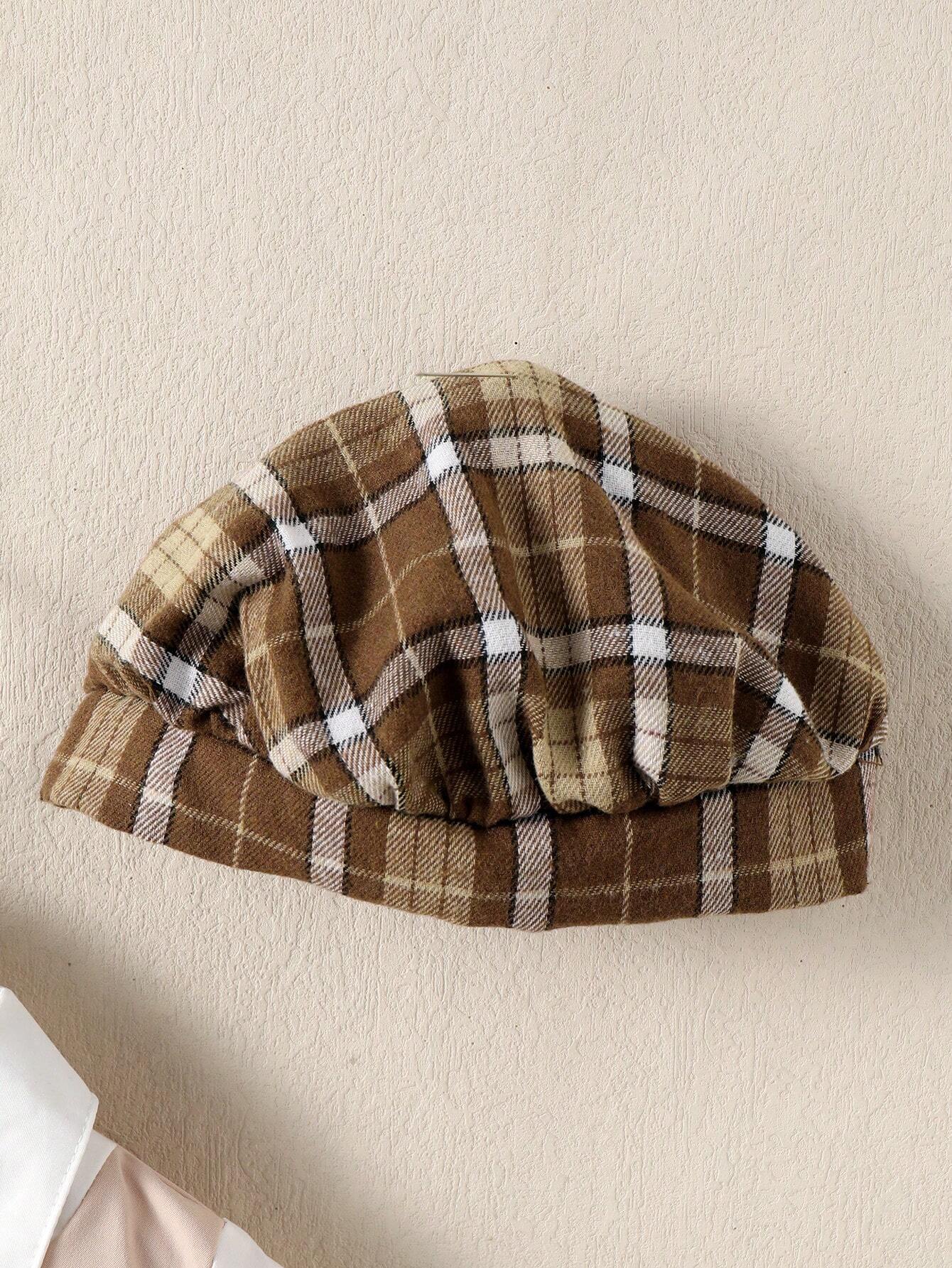 4pcs Boys Plaid Gentleman Shirt, Vest, Shorts & Cap Set - Buff | 21...