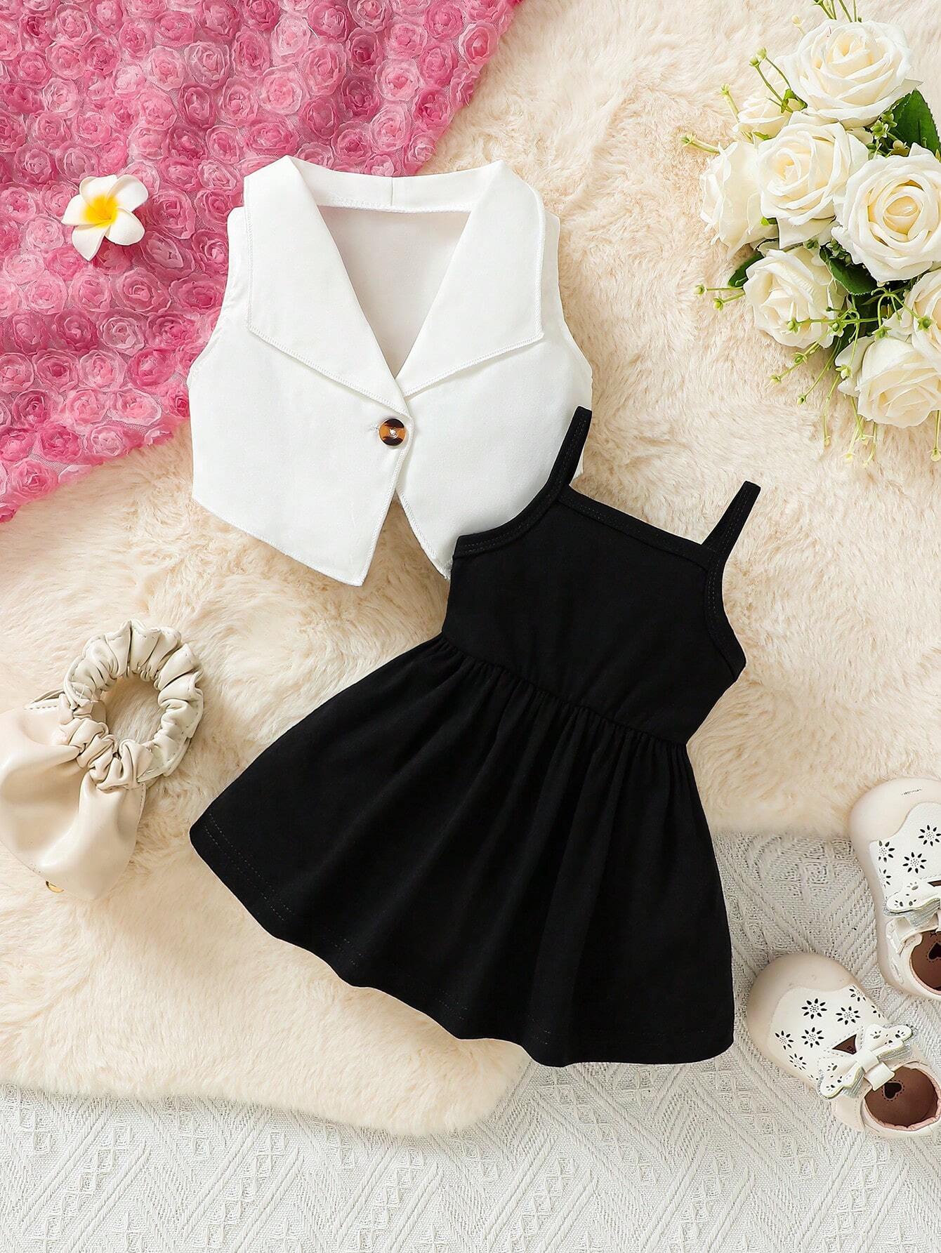 2pcs Girls Blazer Vest & Cami Dress Set - Onyx | 21 Century Kids
