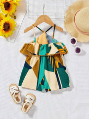 Girls Geometric Print Halterneck Ruffle Romper - Ochre | 21 Century...
