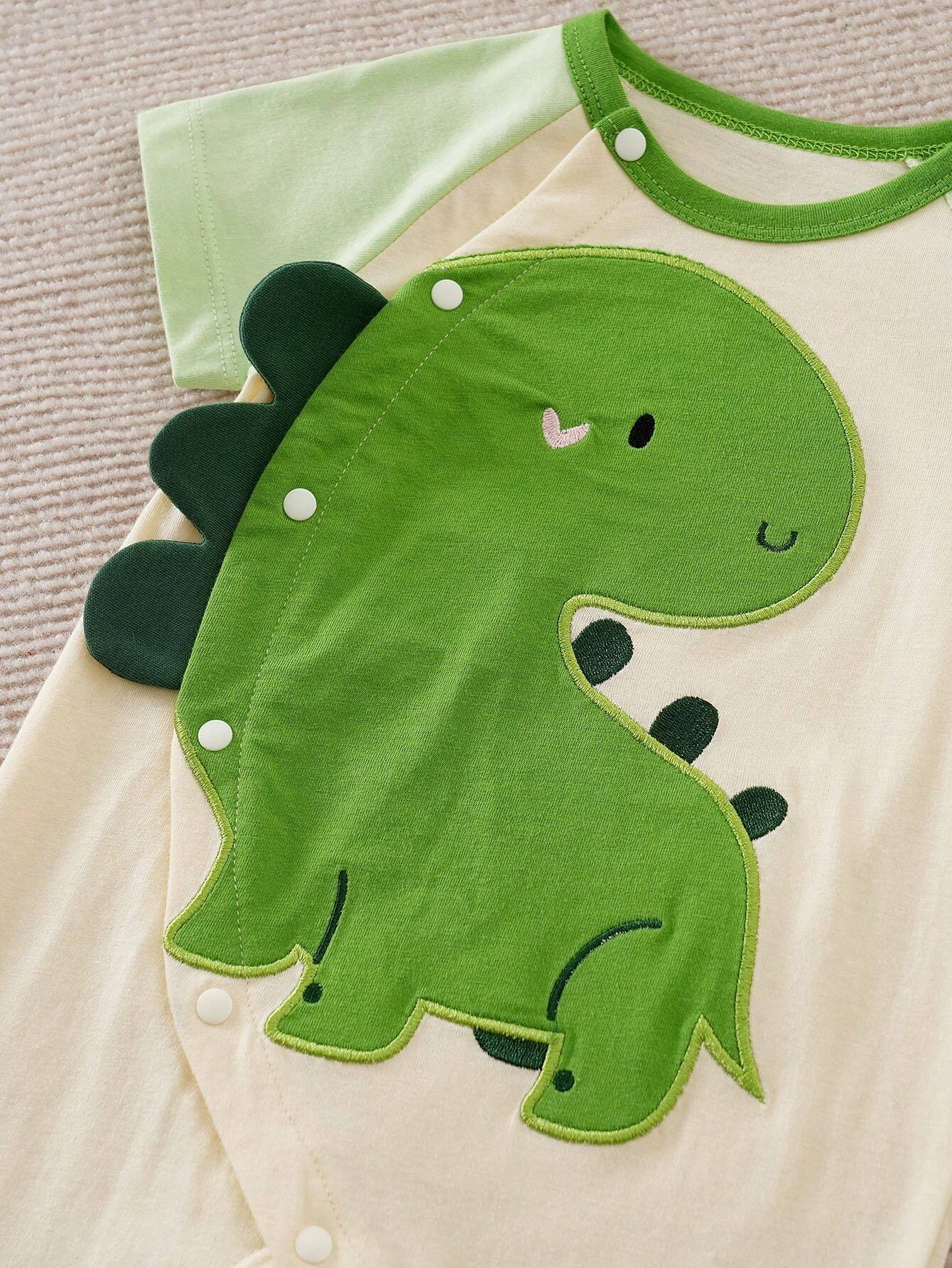 Baby Boys Dinosaur Appliqué Raglan Romper - Isabelline