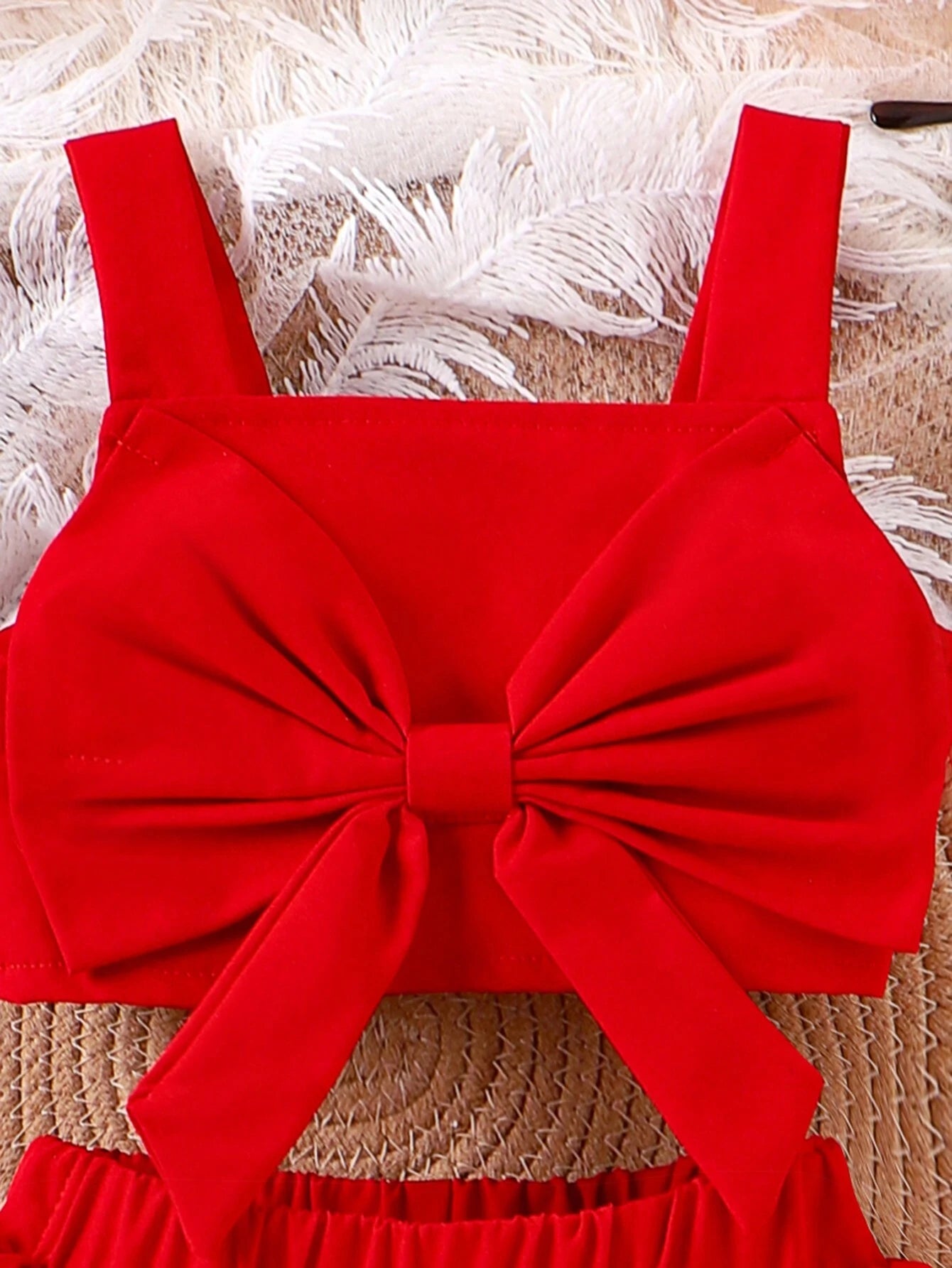 2pcs Girls Bow-Front Cami Top & Tiered Ruffle Shorts Set - Scarlet ...