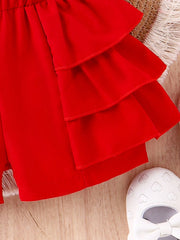 2pcs Girls Bow-Front Cami Top & Tiered Ruffle Shorts Set - Scarlet ...