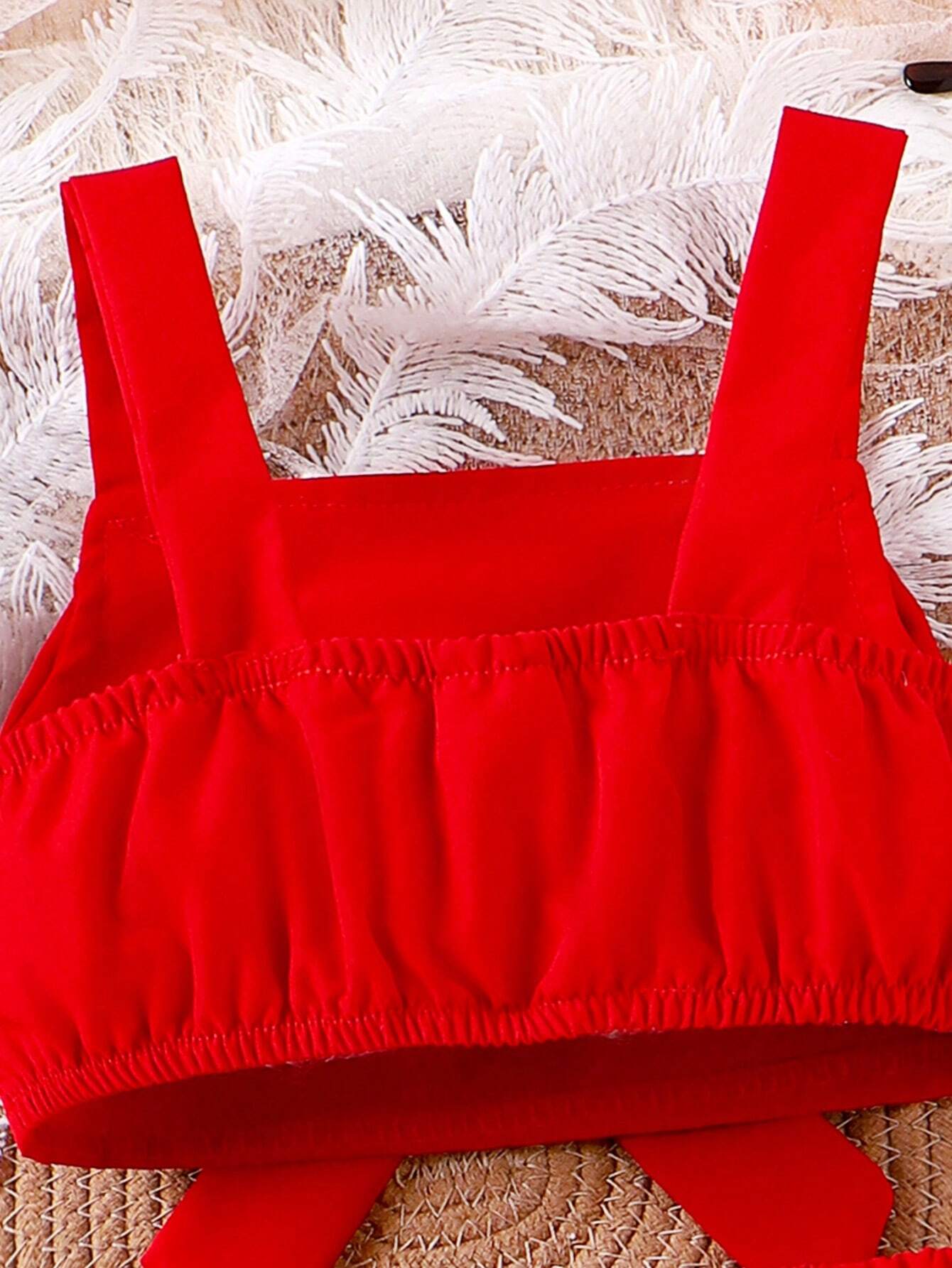 2pcs Girls Bow-Front Cami Top & Tiered Ruffle Shorts Set - Scarlet ...