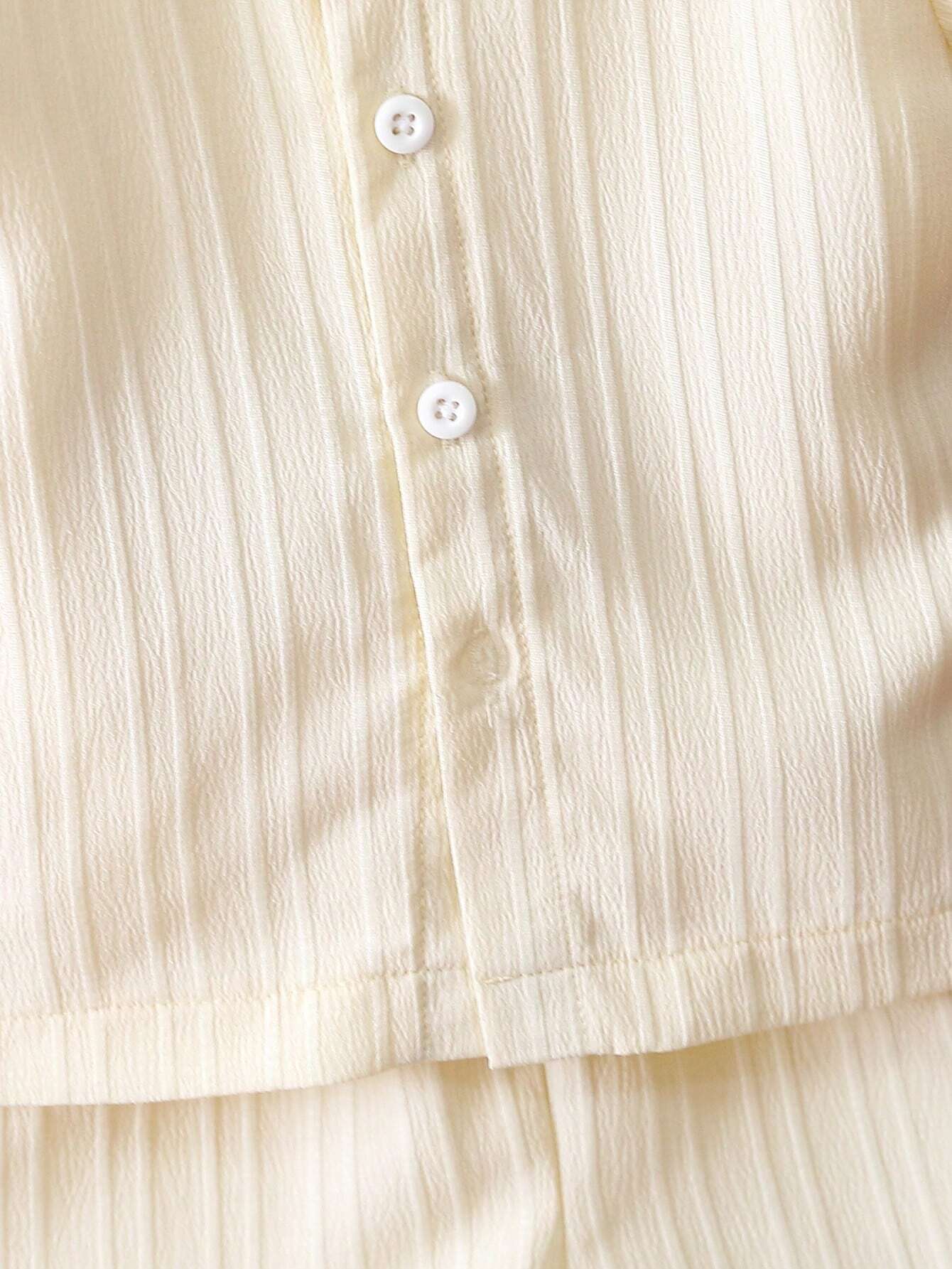 Boys Crinkle Woven Button-Down Shirt & Shorts Set - Champagne