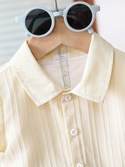 Boys Crinkle Woven Button-Down Shirt & Shorts Set - Champagne
