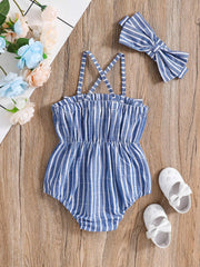 Baby Girls Striped Bow-Front Romper Set - Cerulean