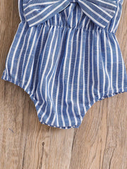 Baby Girls Striped Bow-Front Romper Set - Cerulean