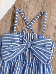 Baby Girls Striped Bow-Front Romper Set - Cerulean