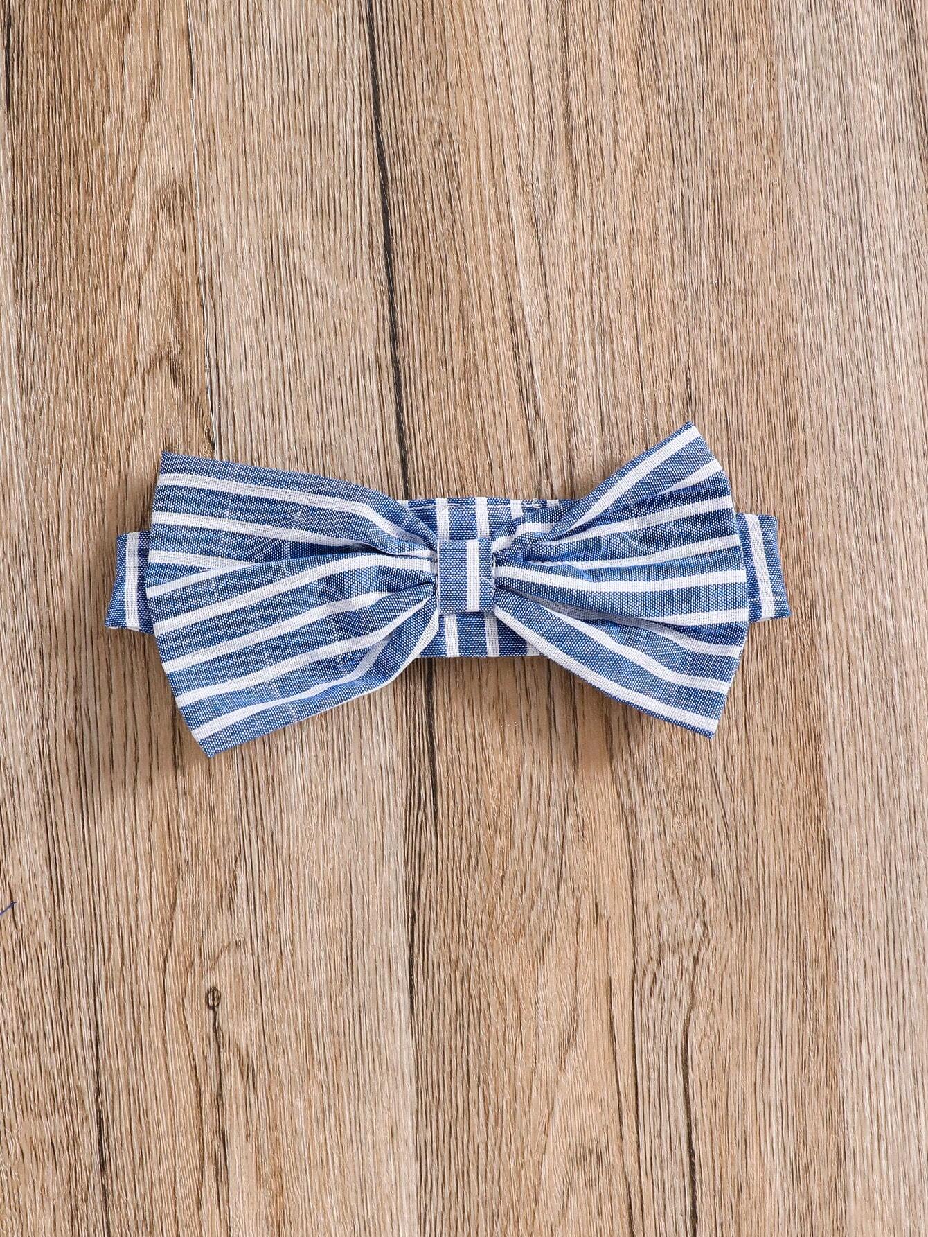 Baby Girls Striped Bow-Front Romper Set - Cerulean
