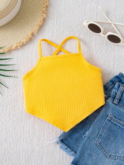 Girls Ribbed Knit Crossback Asymmetric Crop Cami - Solar | 21 Centu...