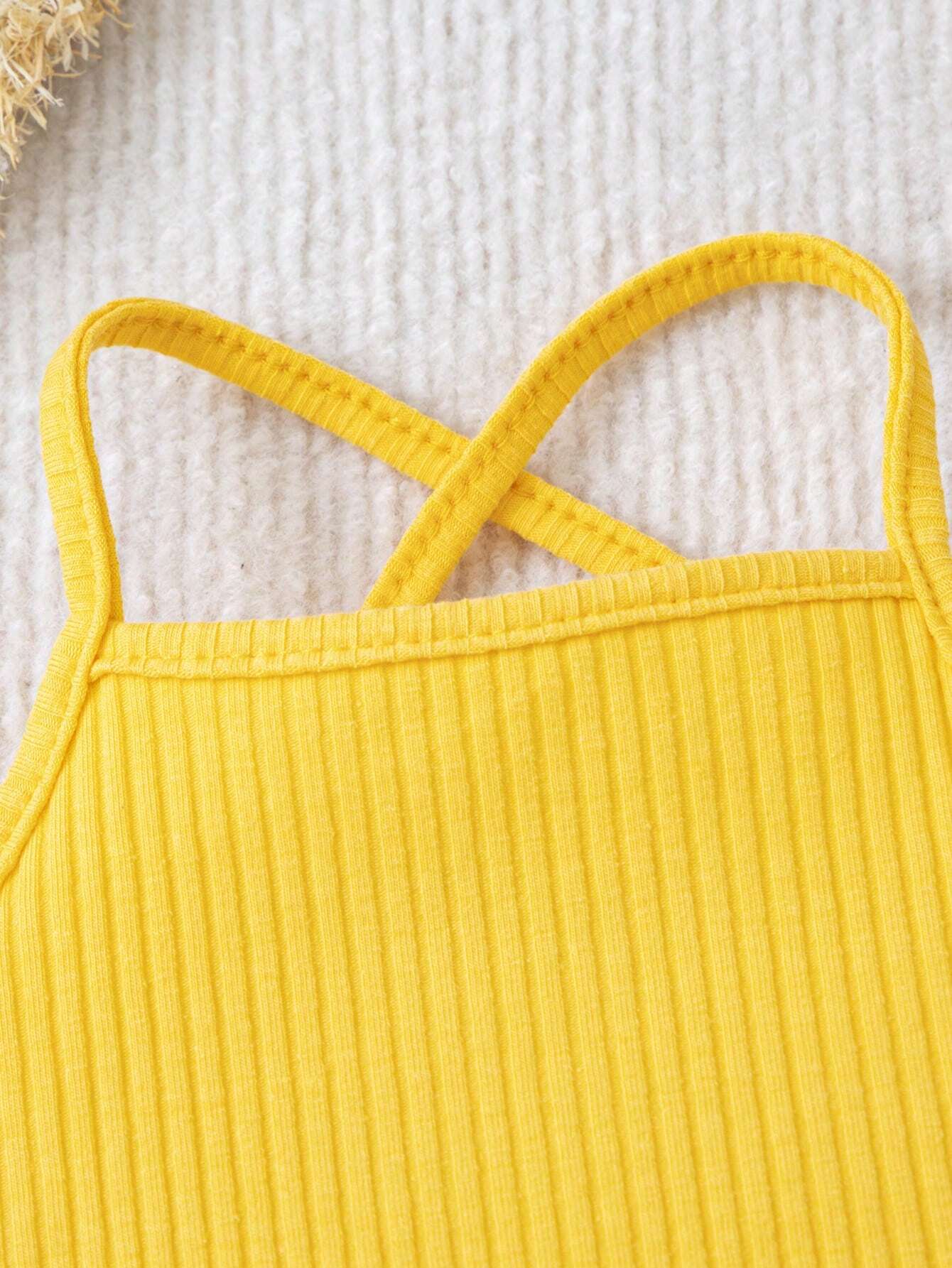Girls Ribbed Knit Crossback Asymmetric Crop Cami - Solar | 21 Centu...