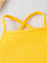 Girls Ribbed Knit Crossback Asymmetric Crop Cami - Solar | 21 Centu...
