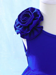 Girls One-Shoulder Rosette Sequin Tulle Party Dress - Cobalt | 21 C...