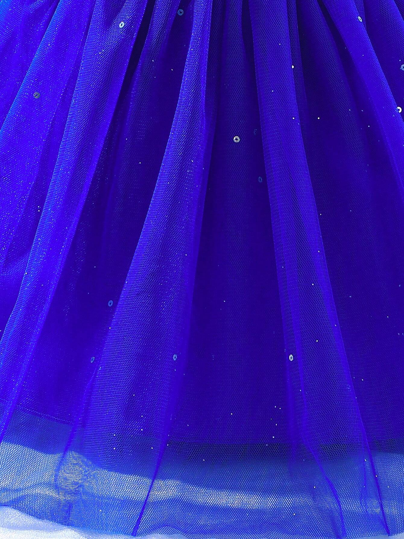 Girls One-Shoulder Rosette Sequin Tulle Party Dress - Cobalt | 21 C...