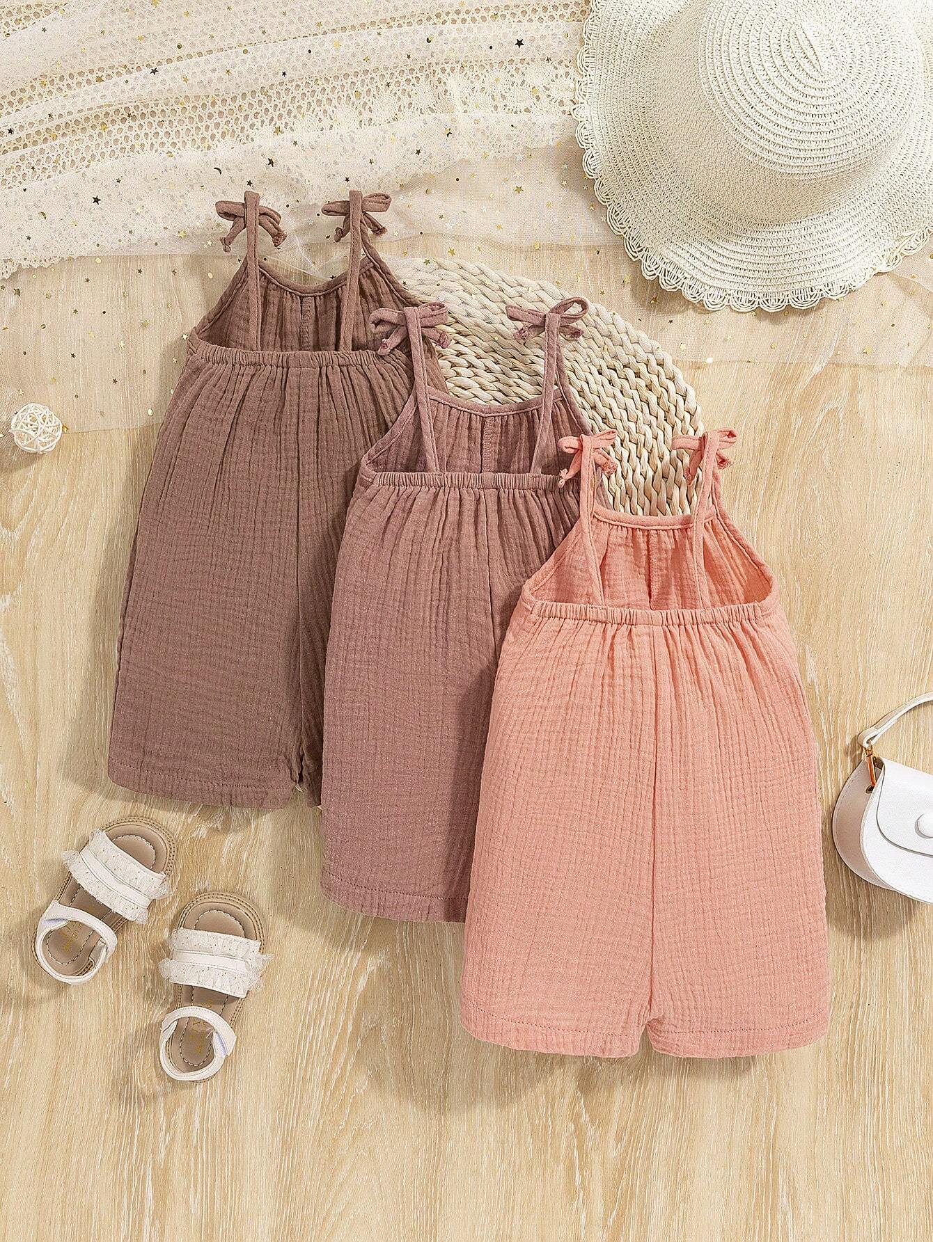 Girls Tie-Strap Muslin Cami Romper Set - Dusty Rose
