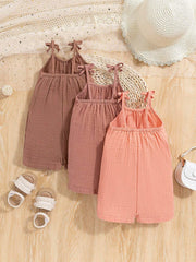 Girls Tie-Strap Muslin Cami Romper Set - Dusty Rose