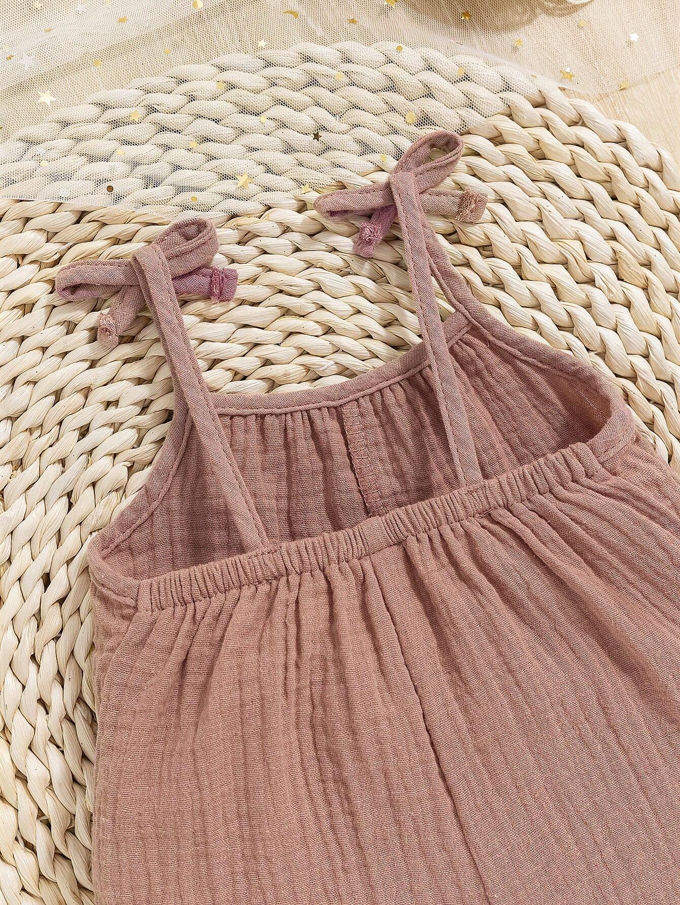 Girls Tie-Strap Muslin Cami Romper Set - Dusty Rose